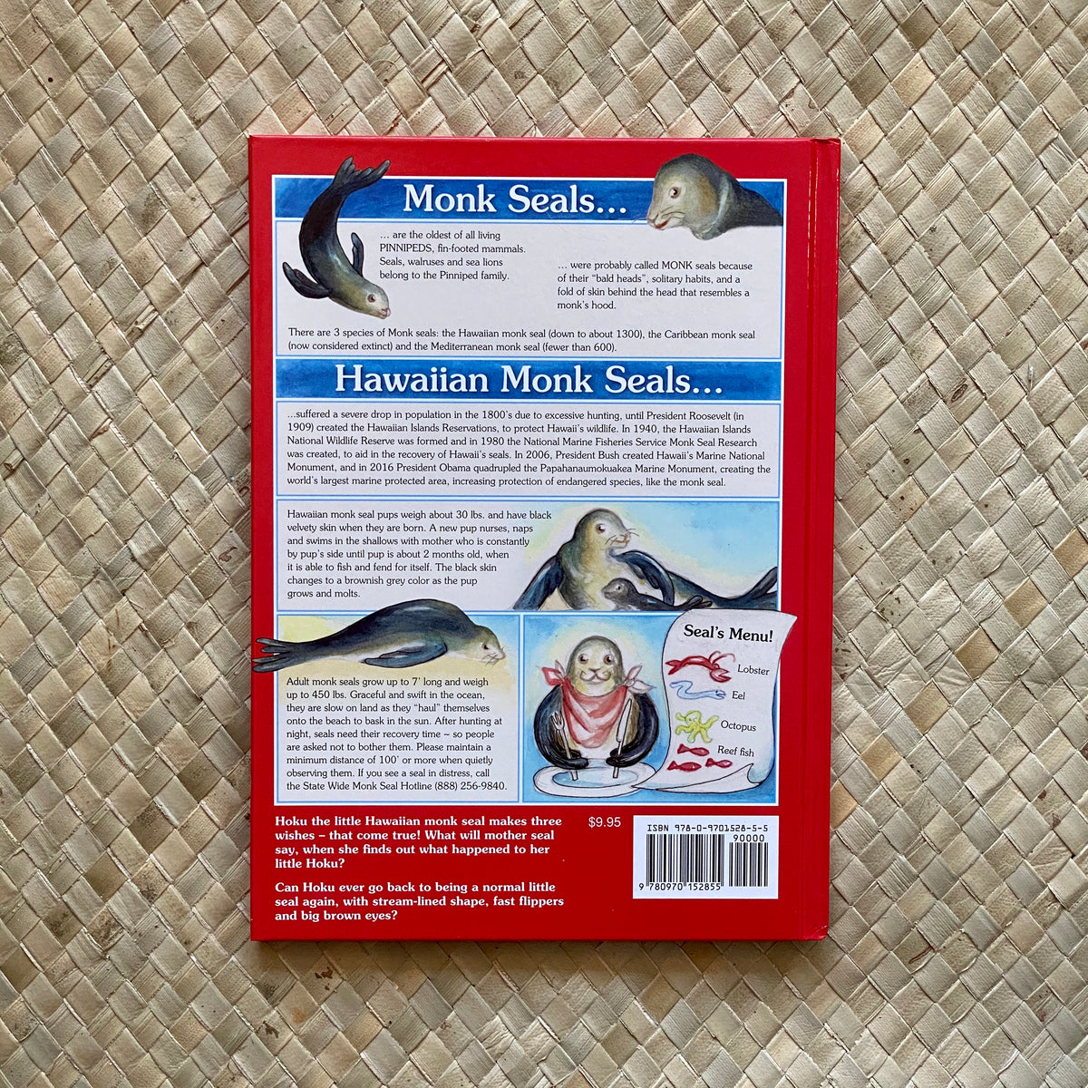 Interior illustration from Hoku the Seal's Three Wishes showing Hawaii ocean scenery