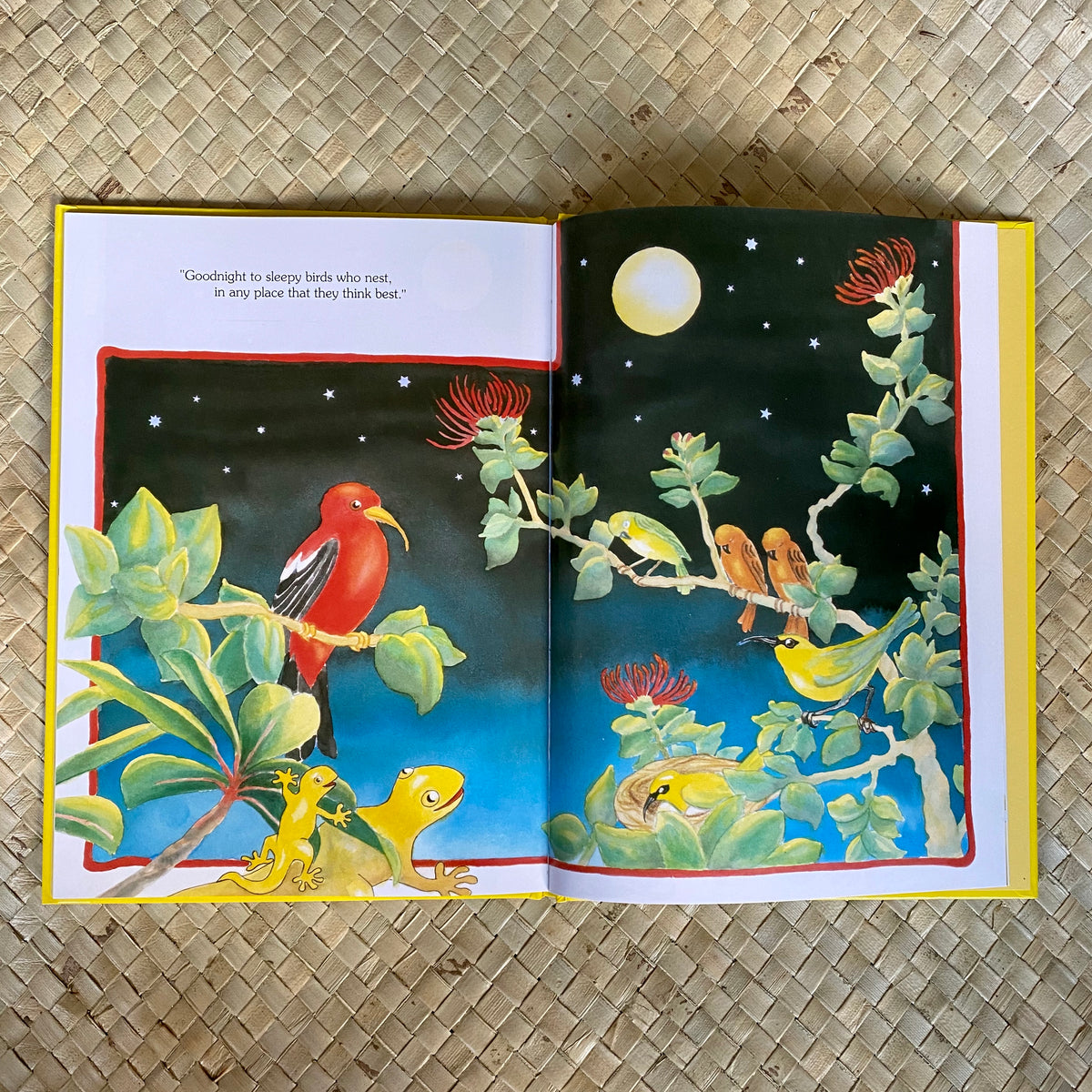 Interior illustration from The Goodnight Gecko showing a Hawaii nighttime scene