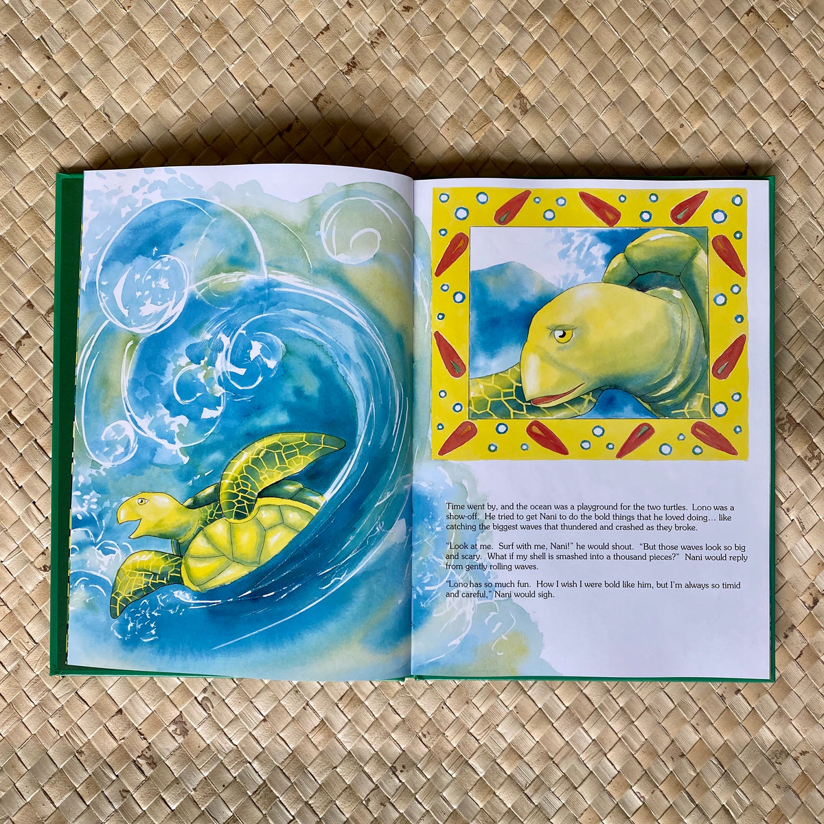 Interior illustration from The Brave Little Turtle showing Hawaii ocean scenery